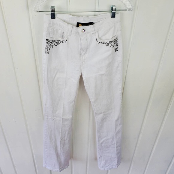Christine Alexander Denim - Christine Alexander White Bejeweled Rhinestone Women's Bootcut Jean